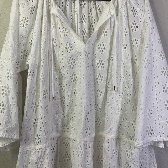 MELISSA ODABASH Dress XL Corina Full Eyelet V-Neck Wide Sleeve Cotton Cover Up - Picture 7 of 16